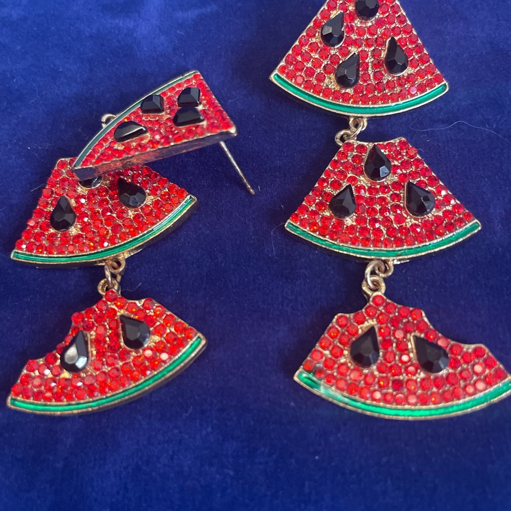 Watermelon Slice Earrings with Textured Charms - Picture 3 of 4